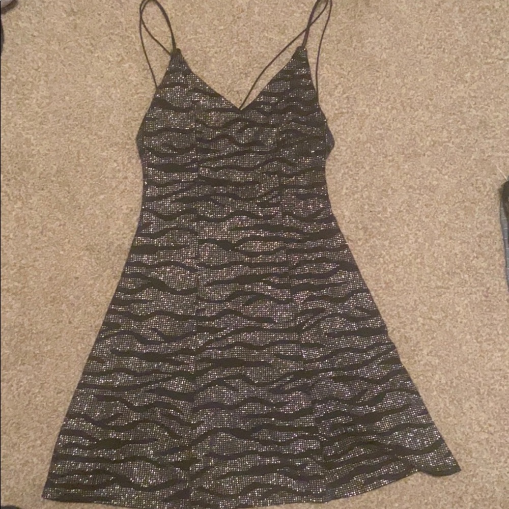 Black and silver sequin zebra print dress